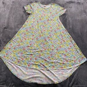 LuLaRoe Yellow Blue Orange Pink Floral Print Carly Swing Dress Size XS